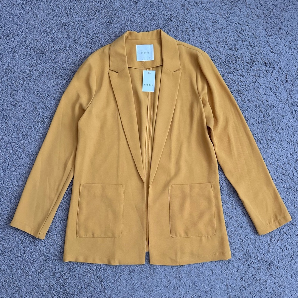 Elodie Mustard Yellow Open Front Relaxed Fit Blazer Womens XS